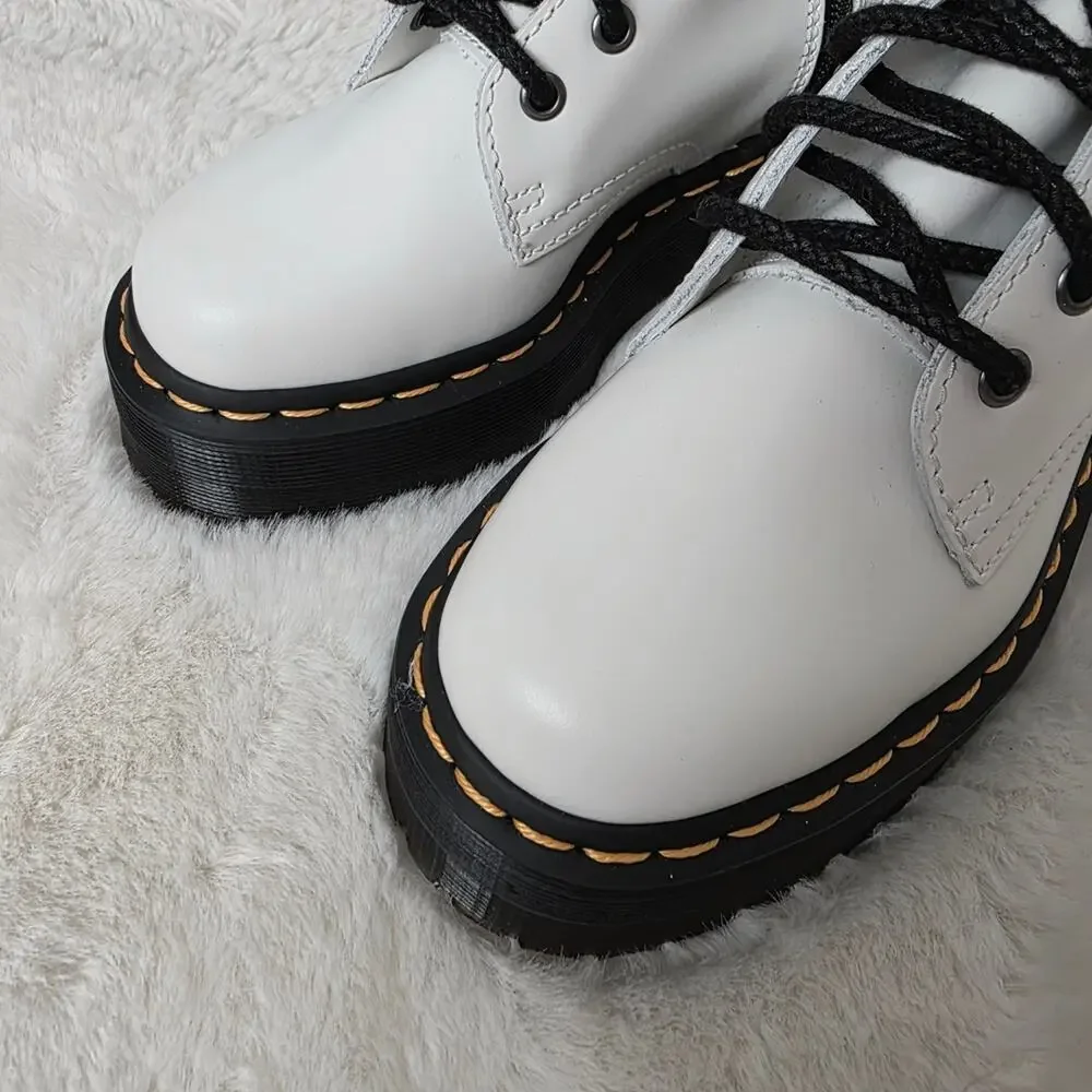 Dr Martens Jadon White Patent Leather Quad Platform Boots Doc Cmbat US 5